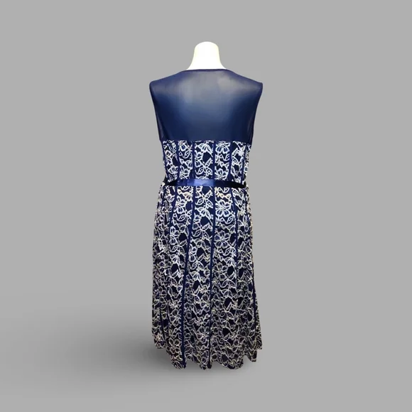 Elegant Navy and White Embroidered Dress By Candlelight Women's Fairycore Formal - Picture 5 of 11